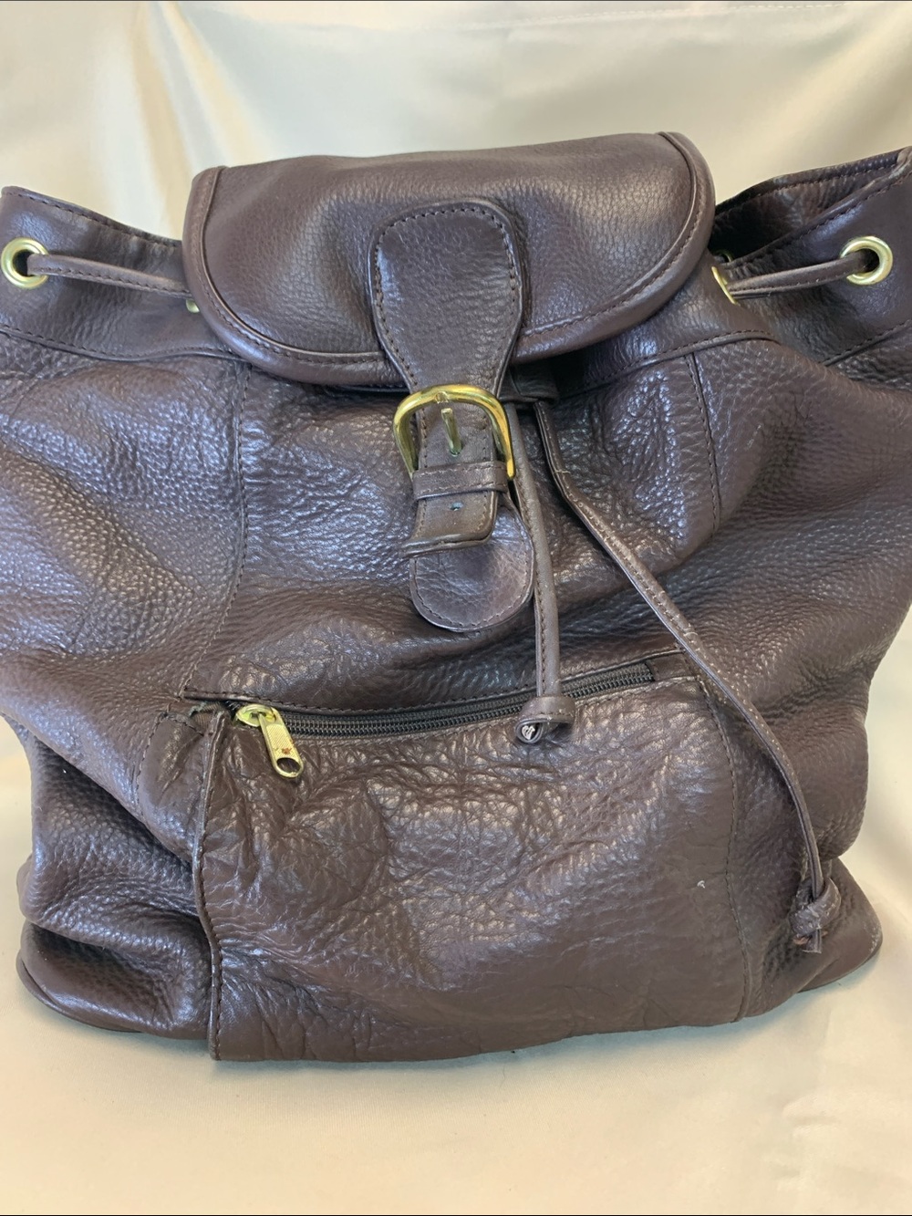Boulder Ridge Women’s Leather Drawstring Backpack - Dark Brown